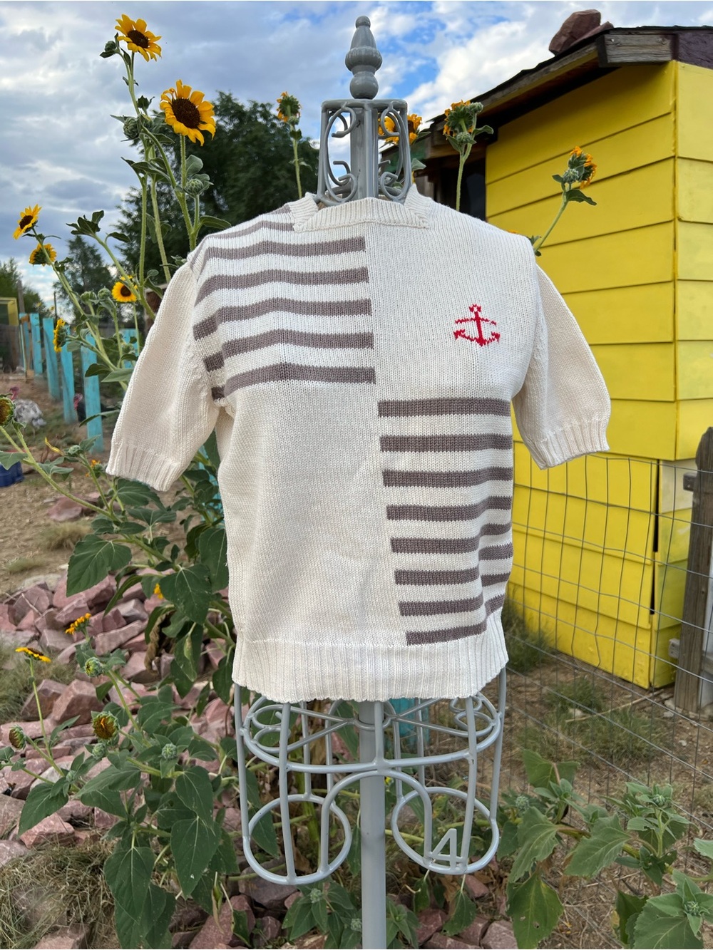 Vintage J.G. Hook Striped Short-Sleeve Sailor Anchor Sweater 100 percent Cotton